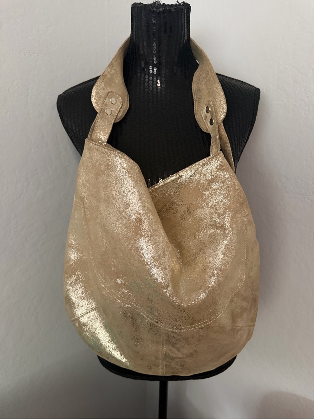 **CoFi Metallic Gold Leather Hobo Shoulder Bag**